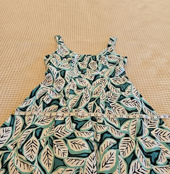Anne Klein Sleeveless Scoopneck Teal Leaf Fit & Flare Cotton Dress Sz. 8 - Picture 10 of 13